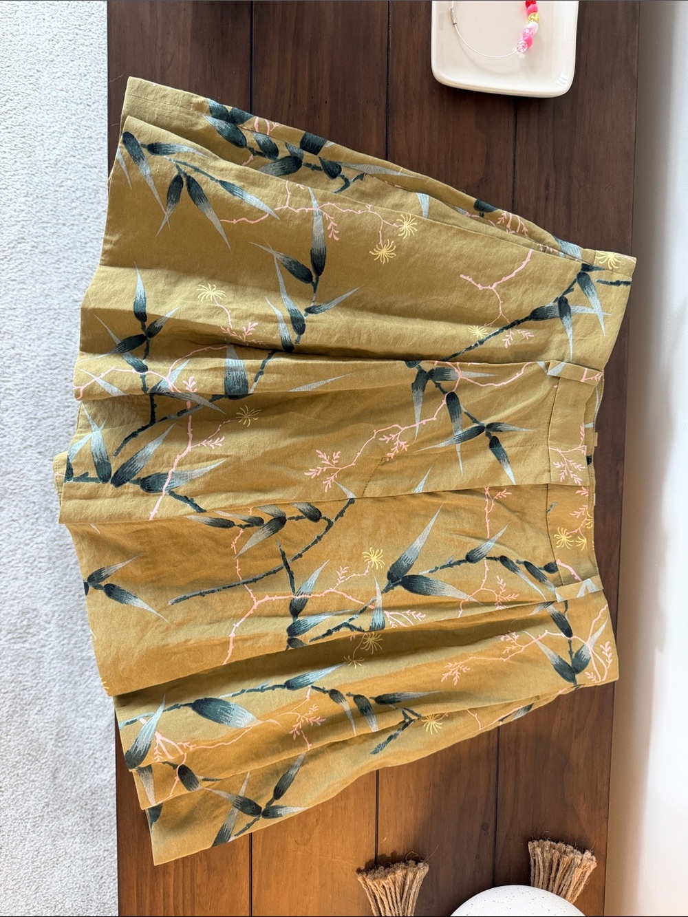 COS Mustard Floral Short with Green Leaf Print